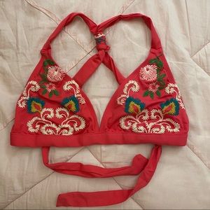 Lucky Brand Coral Embroidered Bikini Top